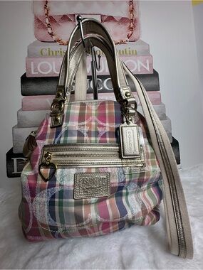 Coach Poppy Madras Multicolor Plaid Dome Satchel with Gold Hardware Pristine